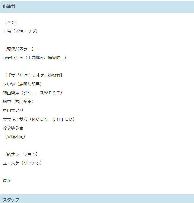 テレビ欄の出演者の情報